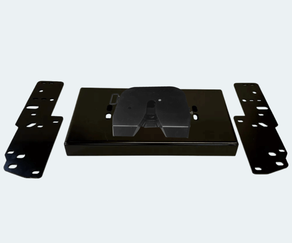 50K Haulin heavy-duty fifth wheel hitch kit with mounting rails and base plate for commercial towing, semi-truck applications, and heavy trailer hauling